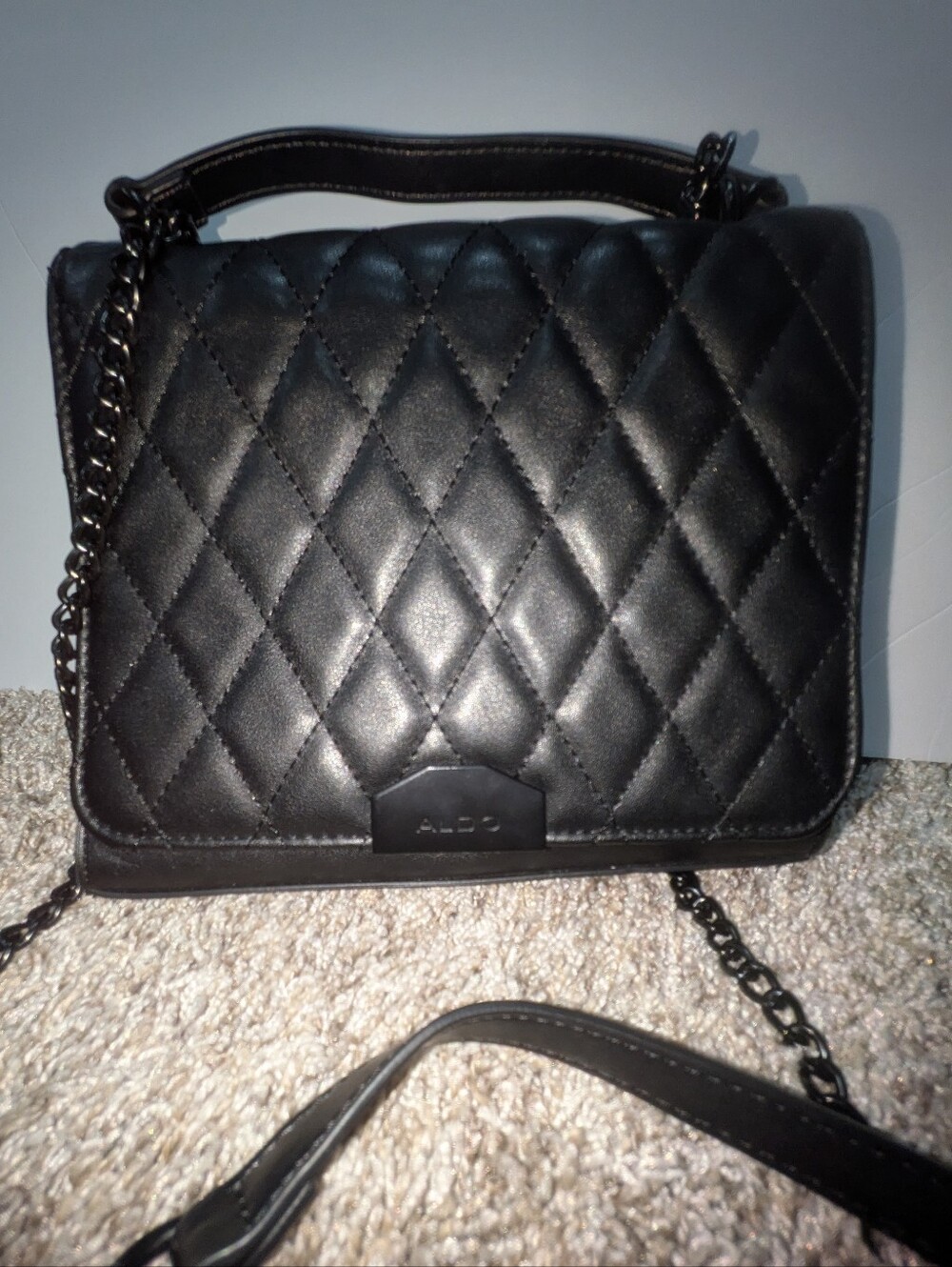 Aldo Black Quilted Crossbody Bag with Black Chain Strap